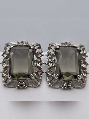 Vintage 60s Sarah Coventry Celebrity Earrings Smoky Topaz Rhinestone 1”